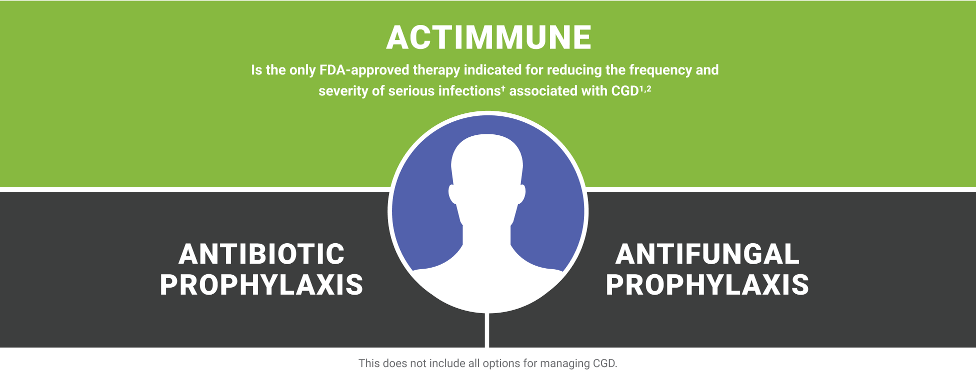 Image of Chronic Granulomatous Disease treatment guidelines recommending a combination of prophylaxis therapy and ACTIMMUNE® (Interferon gamma-1b)